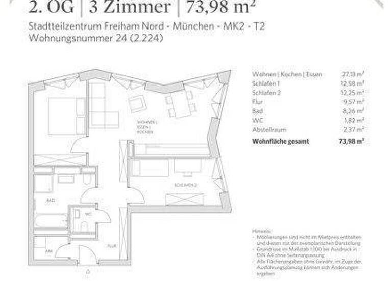 Wohnung zur Miete 1.771 € 3 Zimmer 74 m² 2. Geschoss Mahatma-Gandhi-Pl. 4 Aubing-Lochhausen-Langwied München 81248