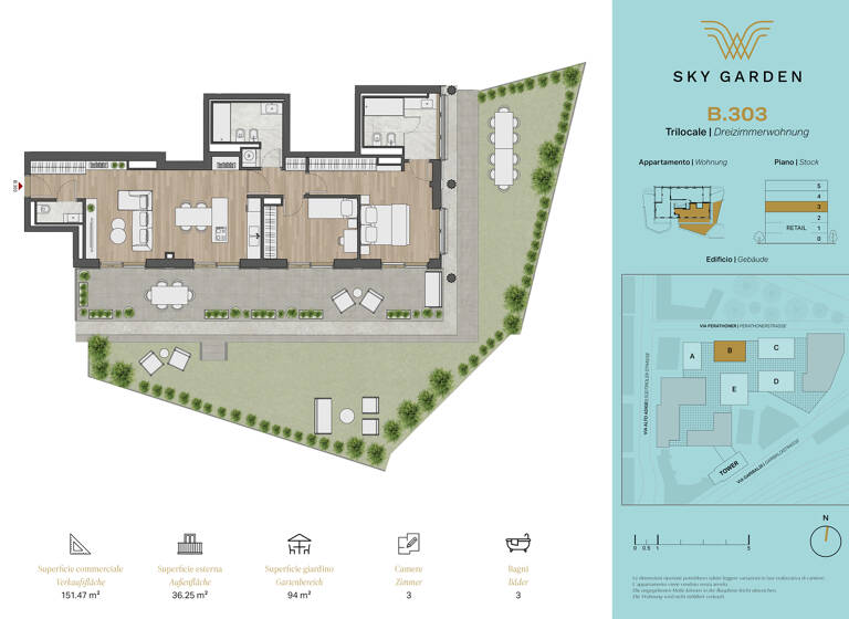 Wohnung zum Kauf 3 Zimmer 86 m² 3. Geschoss Bahnhofsallee 5 Bozen 39100