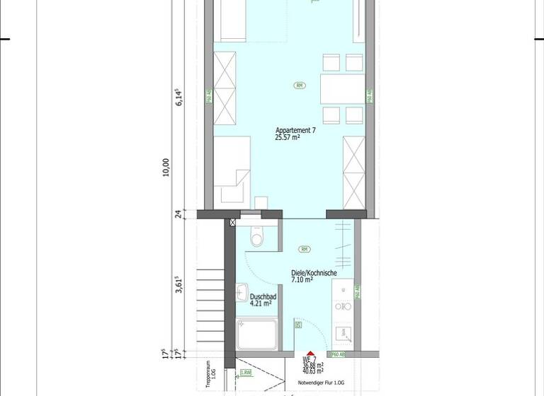 Studio zur Miete - Erstbezug 600 € 1 Zimmer 40,6 m² 1. Geschoss frei ab 01.08.2026 Engers Neuwied-Engers 56566