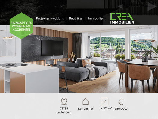 Wohnung zum Kauf - Neubau provisionsfrei 580.000 € 3,5 Zimmer 102,5 m² 1. Geschoss frei ab sofort Säckinger Straße 9 Laufenburg Laufenburg (Baden) 79725