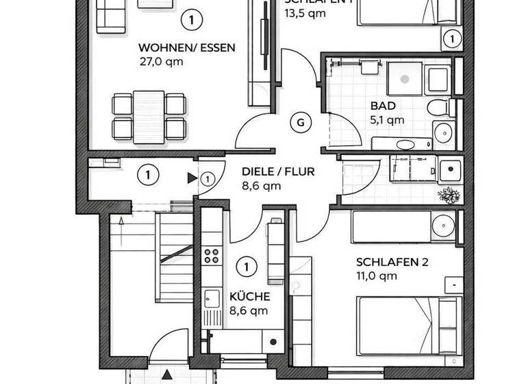 Wohnung zur Miete 700 € 3,5 Zimmer 79 m² 1. Geschoss frei ab 01.05.2026 Feldmark Wesel 46483