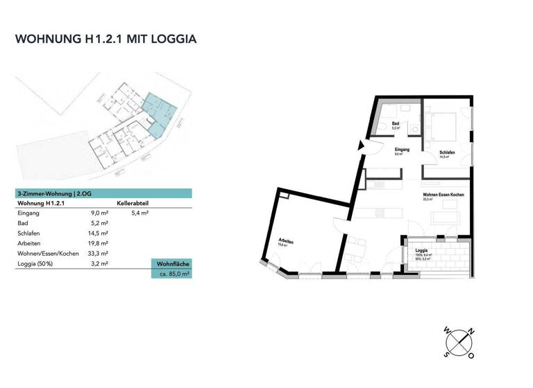 Wohnung zum Kauf - Erstbezug 497.250 € 3 Zimmer 85 m² 2. Geschoss Ludwigsfeld Neu-Ulm 89231