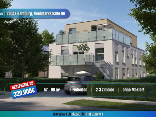 Terrassenwohnung zum Kauf - Erstbezug provisionsfrei als Kapitalanlage geeignet 329.900 € 2 Zimmer 57 m² Nordmarkstraße 90 Tonndorf Wandsbek 22047