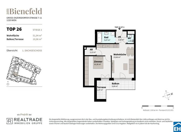 Wohnung zum Kauf - Erstbezug 293.500 € 2 Zimmer 51,9 m² 2. Geschoss Wimpffengasse Wien 1220