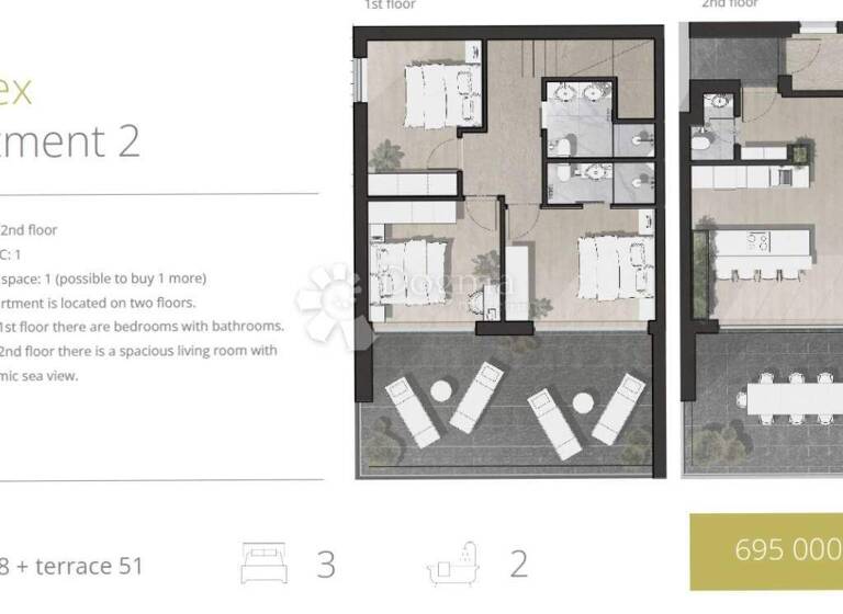 Wohnung zum Kauf 593.750 € 3 Zimmer 149 m² Pakostane