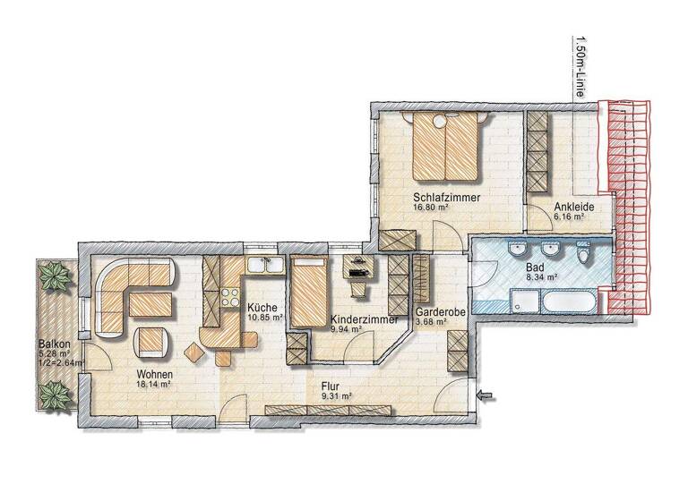Wohnung zur Miete 800 € 3,5 Zimmer 83,4 m² 1. Geschoss frei ab 01.04.2026 Herrieden 91567
