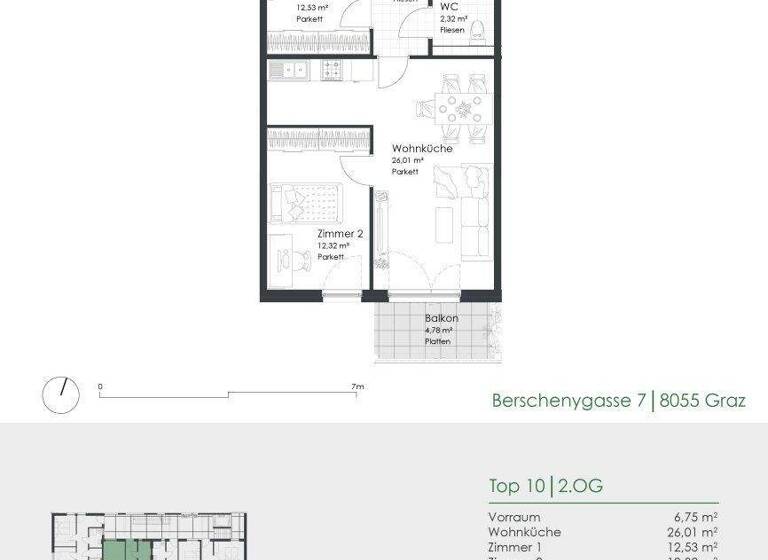 Wohnung zum Kauf - Erstbezug provisionsfrei 267.000 € 3 Zimmer 64,4 m² 2. Geschoss frei ab 01.06.2027 Berschenygasse 7 Puntigam Graz 8055