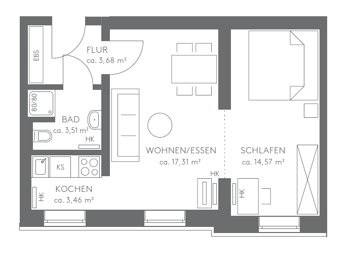 Wohnung zum Kauf 310.000 € 2 Zimmer 42,5 m²<br/>Wohnfläche ab sofort<br/>Verfügbarkeit Borgfelde Hamburg 22087