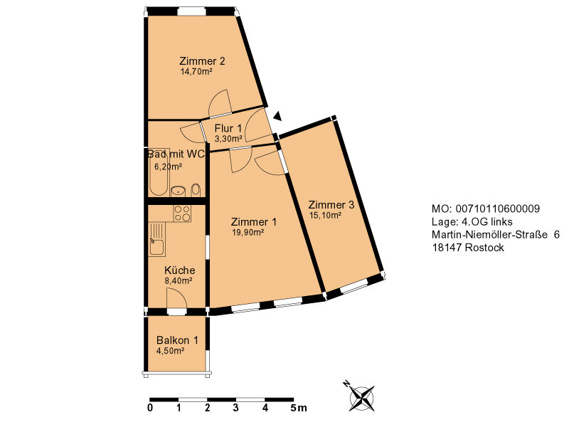 Wohnung zur Miete 380 € 3 Zimmer 67,9 m²<br/>Wohnfläche 4.<br/>Geschoss 15.12.2024<br/>Verfügbarkeit Martin-Niemöller-Straße 6 Toitenwinkel Rostock 18147