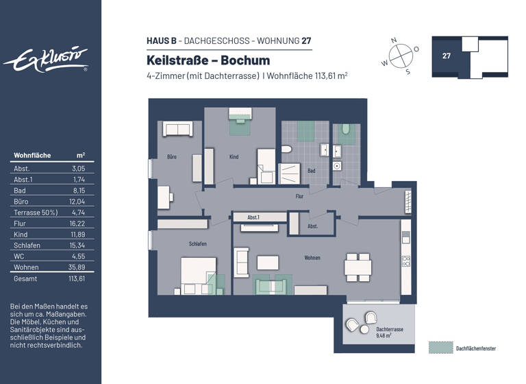 Wohnung zum Kauf provisionsfrei 485.000 € 4 Zimmer 113,6 m²<br/>Wohnfläche Dachgeschoss<br/>Geschoss Linden Bochum 44879