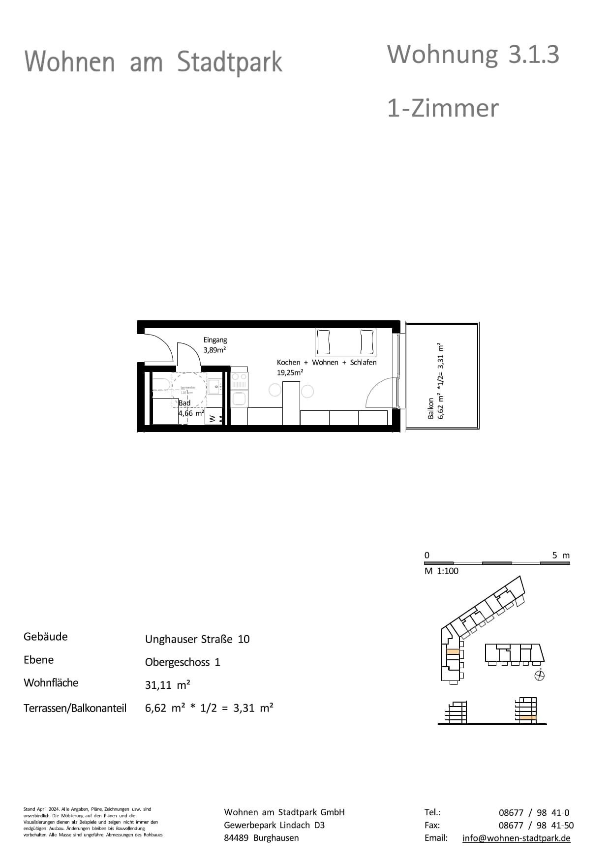 Wohnung zum Kauf provisionsfrei als Kapitalanlage geeignet 198.000 € 1 Zimmer 31,1 m²<br/>Wohnfläche Unghauser Straße 10 Burghausen Burghausen 84489