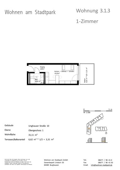 Wohnung zum Kauf provisionsfrei als Kapitalanlage geeignet 198.000 € 1 Zimmer 31,1 m² Unghauser Straße 10 Burghausen Burghausen 84489