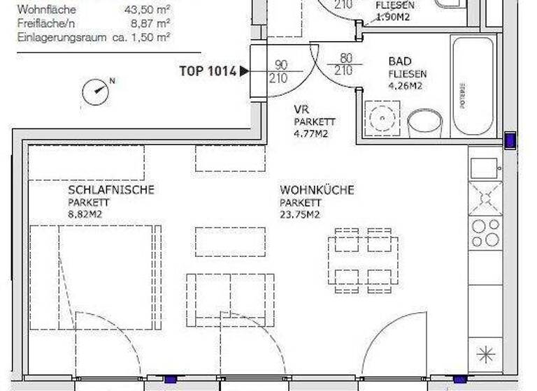 Wohnung zur Miete 636 € 1 Zimmer 43,5 m² 2. Geschoss Simmeringer Hauptstr. 170 Wien 1110