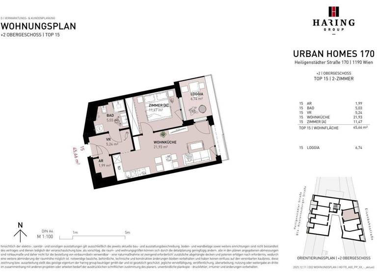 Wohnung zum Kauf - Erstbezug 329.500 € 2 Zimmer 45,7 m² 2. Geschoss Heiligenstädter Straße 170 Wien 1190