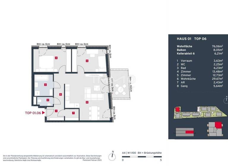 Wohnung zum Kauf - Erstbezug provisionsfrei 394.800 € 3 Zimmer 76,1 m² Leopoldsdorf 2333