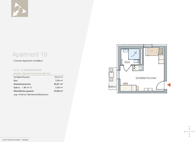 Wohnung zur Miete 610 € 23,9 m² Anton-Bruckner-Straße 1 Erlangen-Süd Erlangen 91052