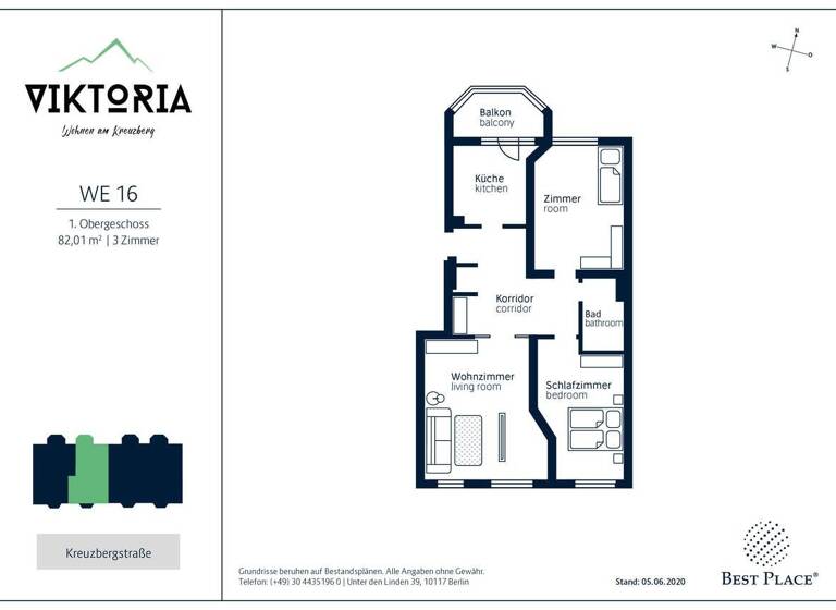 Wohnung zum Kauf provisionsfrei 412.000 € 3 Zimmer 82 m² 1. Geschoss Kreuzbergstrasse 12 Kreuzberg Berlin 10965