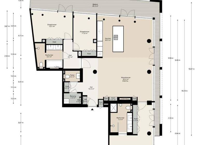 Penthouse zum Kauf 3.900.000 € 4 Zimmer 165 m² 8. Geschoss dam 5 U amsterdam 1012 JS