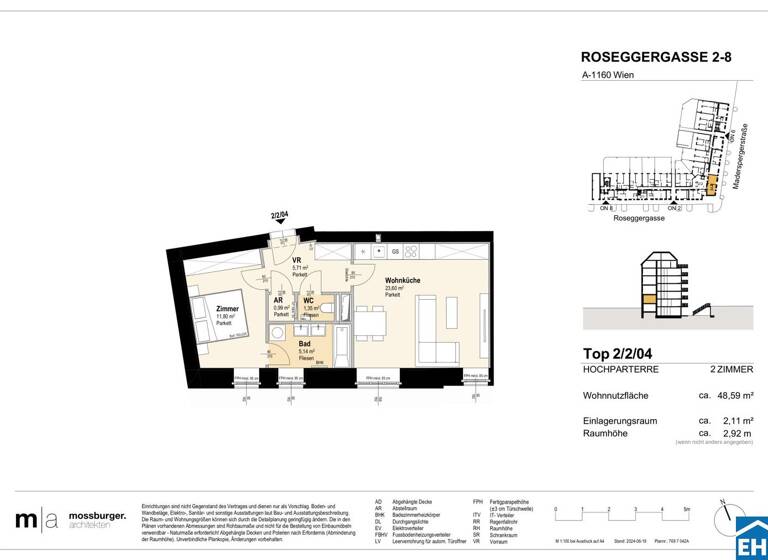 Wohnung zum Kauf - Erstbezug 262.900 € 2 Zimmer 48,6 m² EG Roseggergasse Wien 1160