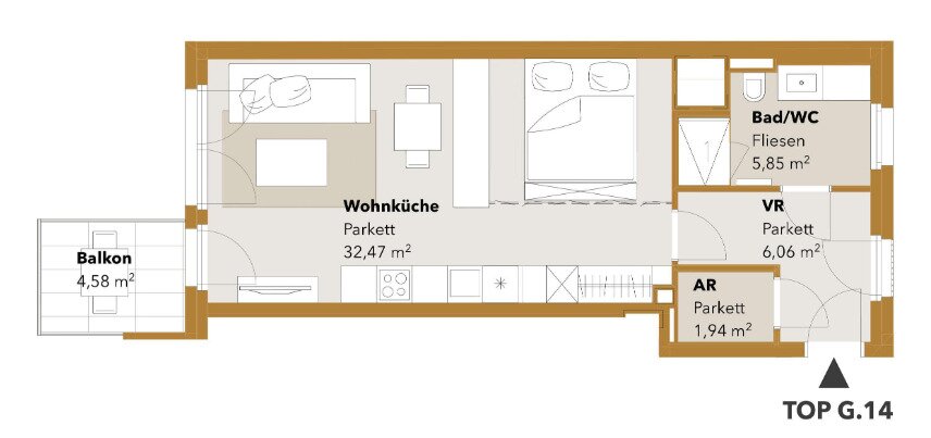 Wohnung zur Miete 963 € 1 Zimmer 46,3 m²<br/>Wohnfläche 3.<br/>Geschoss Wien 1120