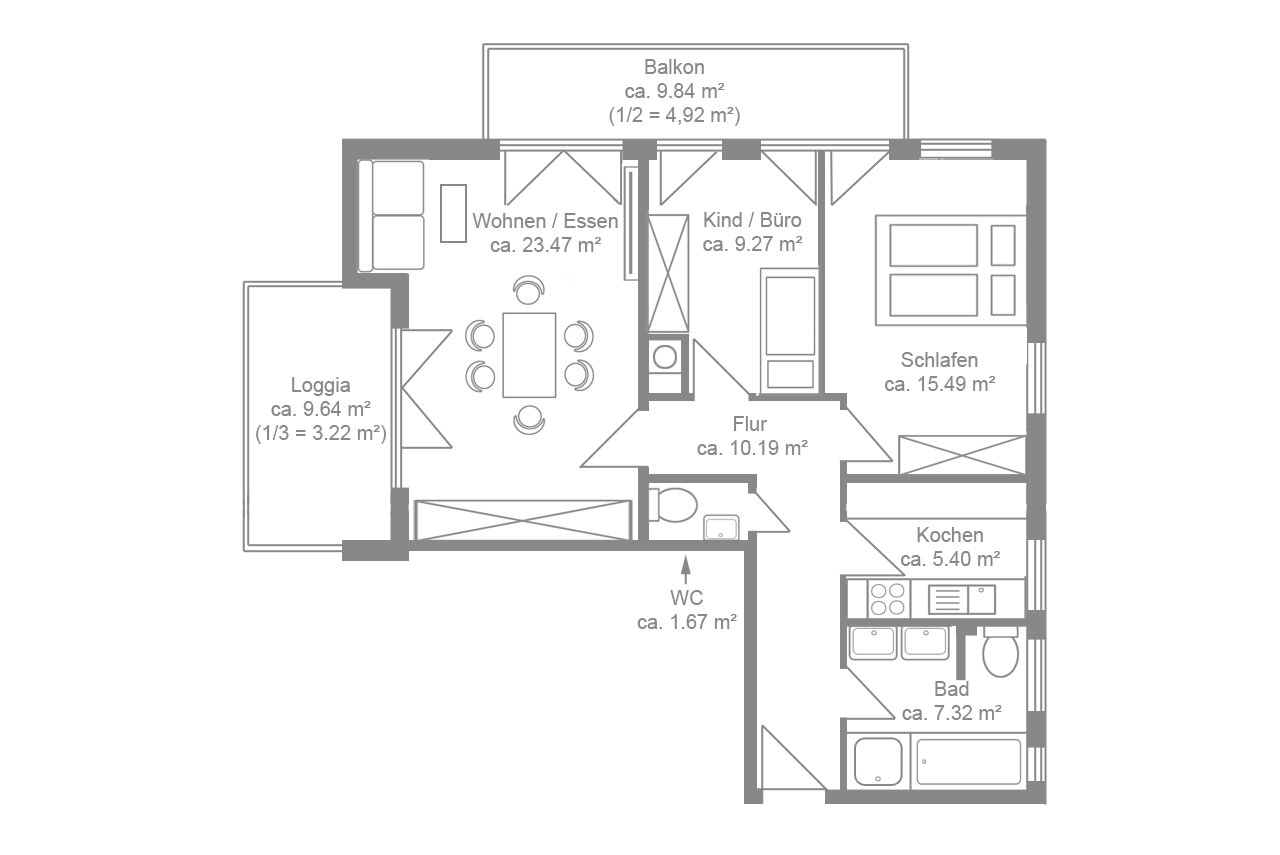 Wohnung zum Kauf 740.000 € 3 Zimmer 81 m²<br/>Wohnfläche 1.<br/>Geschoss ab sofort<br/>Verfügbarkeit Grünwald Grünwald 82031