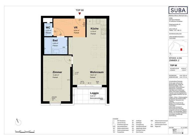 Wohnung zur Miete 894 € 2 Zimmer 49,9 m² 4. Geschoss Urschenböckgasse 3 Wien 1030