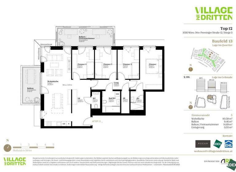 Terrassenwohnung zum Kauf - Erstbezug 909.000 € 5 Zimmer 110,6 m² 2. Geschoss Otto-Preminger-Straße Wien 1030