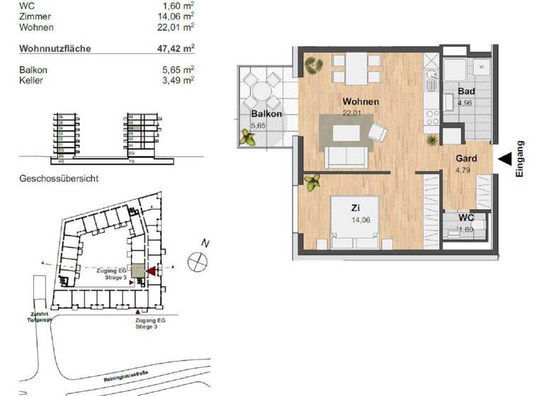 Wohnung zur Miete 551 € 2 Zimmer 47,4 m² 4. Geschoss frei ab 01.05.2026 Reininghausstraße 10 Eggenberg Graz 8020