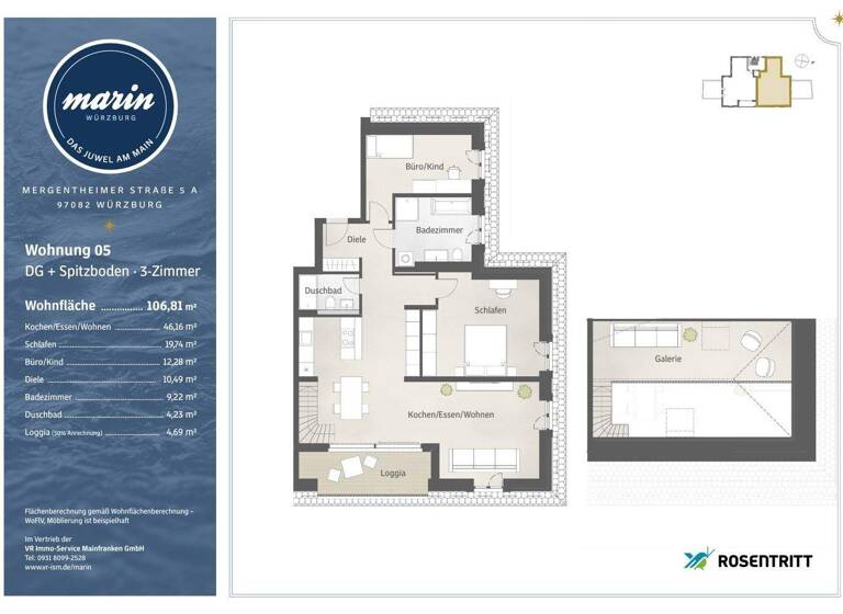 Wohnung zum Kauf 929.000 € 3 Zimmer 106,4 m² Heidingsfeld Würzburg 97082