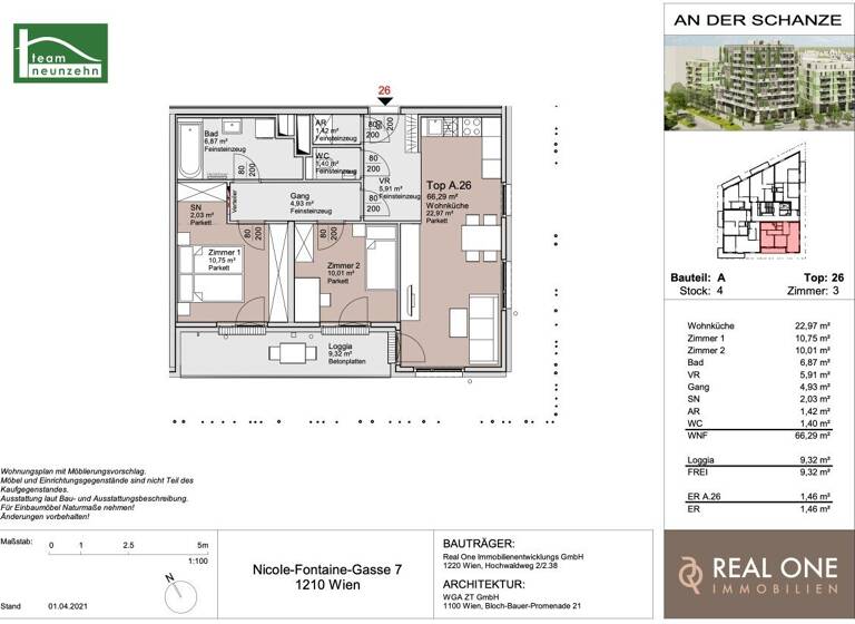 Wohnung zum Kauf - Erstbezug provisionsfrei 459.000 € 3 Zimmer 66,3 m² 4. Geschoss An der Schanze 25 Wien 1210