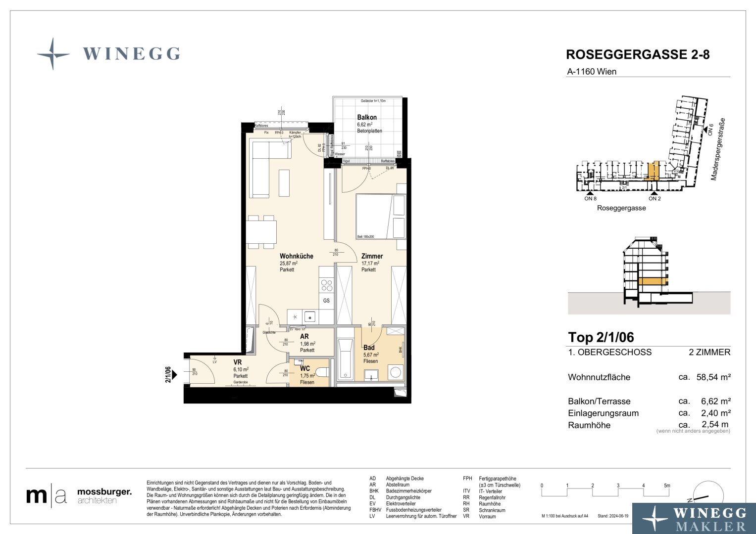 Wohnung zum Kauf 345.900 € 2 Zimmer 58,5 m²<br/>Wohnfläche 1.<br/>Geschoss Roseggergasse 2-8 Wien 1160