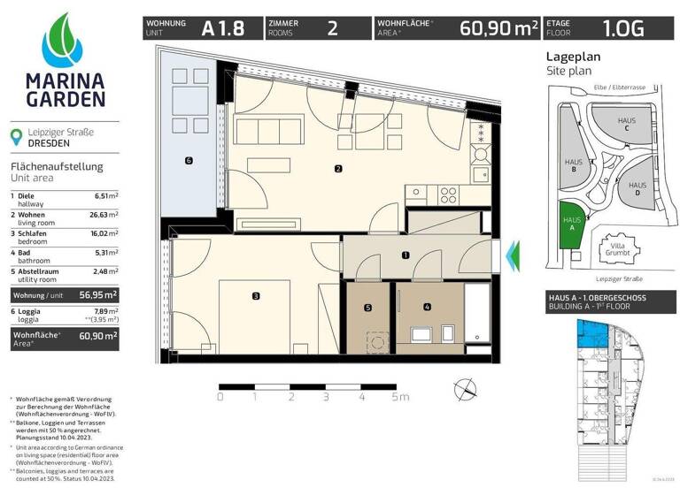 Wohnung zur Miete - Erstbezug 974 € 2 Zimmer 60,9 m² 1. Geschoss frei ab sofort Leipziger Str. 35A Leipziger Vorstadt Dresden 01097