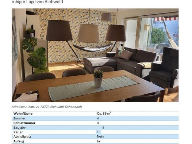 Wohnung zur Miete 1.300 € 4 Zimmer 89 m² 1. Geschoss frei ab 01.11.2026 Albstraße 21 Schanbach Aichwald 73773