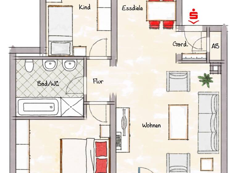 Wohnung zum Kauf 242.000 € 3 Zimmer 82 m²<br/>Wohnfläche 2.<br/>Geschoss Eselshöhe Schweinfurt 97422