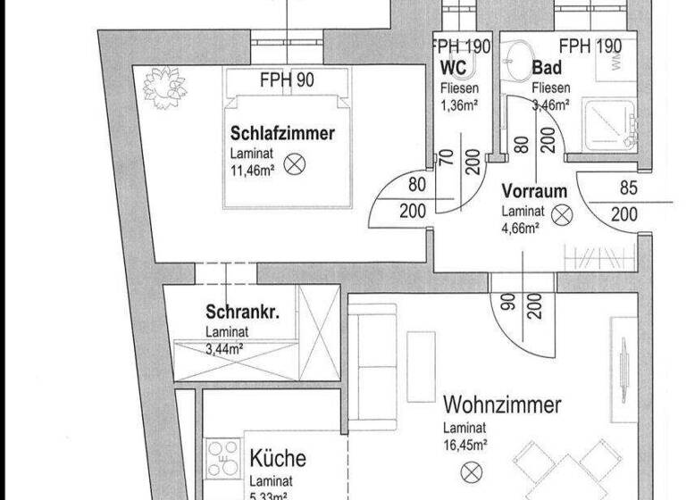 Wohnung zur Miete 428 € 2 Zimmer 46,2 m² 2. Geschoss Wiener Neustadt 2700