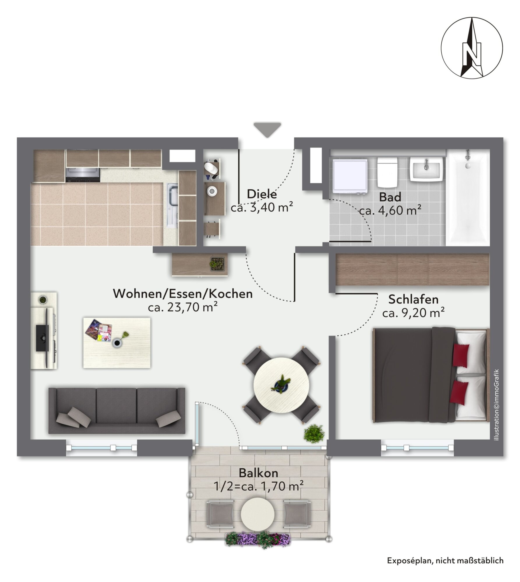 Wohnung zum Kauf 274.500 € 1,5 Zimmer 42,6 m²<br/>Wohnfläche Höhenkirchen Höhenkirchen-Siegertsbrunn 85635