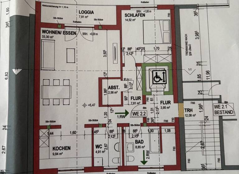 Wohnung zur Miete 1.200 € 2 Zimmer 85 m² Geschoss 3/5 frei ab sofort Innenstadt Kaiserslautern 67655