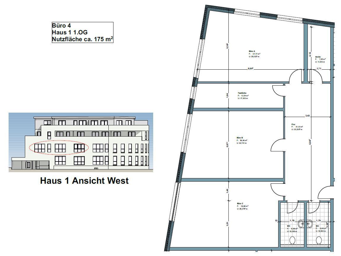 Bürofläche zur Miete 2.100 € 175 m²<br/>Bürofläche Butzbach Butzbach 35510