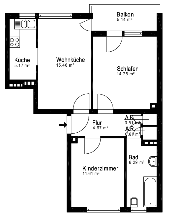 Wohnung zum Kauf provisionsfrei 176.000 € 2,5 Zimmer 61 m²<br/>Wohnfläche 2.<br/>Geschoss Homarstraße 46 Vingst Köln 51107