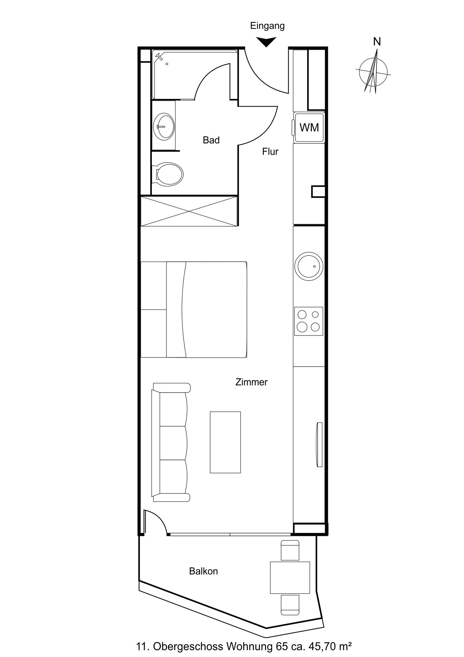 Studio zur Miete 1.691 € 1 Zimmer 46 m²<br/>Wohnfläche HafenCity Hamburg 20457