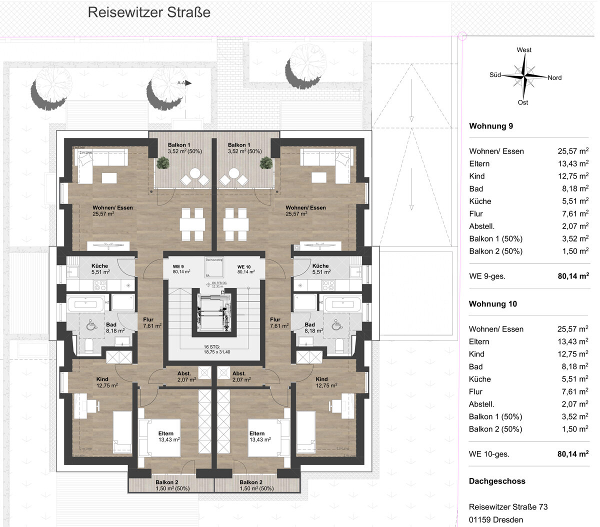 Penthouse zum Kauf provisionsfrei 497.000 € 3 Zimmer 80,1 m²<br/>Wohnfläche 4.<br/>Geschoss Reisewitzer Straße 73 Löbtau-Süd Dresden 01159