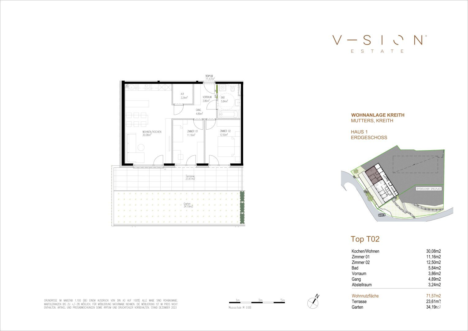 Wohnung zum Kauf 489.000 € 3 Zimmer 71,6 m²<br/>Wohnfläche EG<br/>Geschoss Mutters 6162