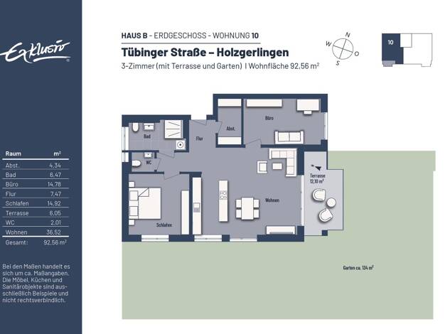 Wohnung zum Kauf - Neubau provisionsfrei 589.000 € 3 Zimmer 92,6 m² Tübinger Straße 56 Holzgerlingen 71088