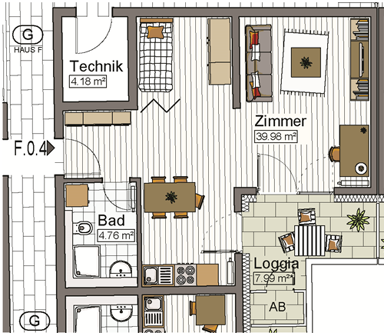 Studio zur Miete 960 € 1 Zimmer 48,7 m² 3. Geschoss frei ab sofort Stadtmitte Neu-Ulm 89231