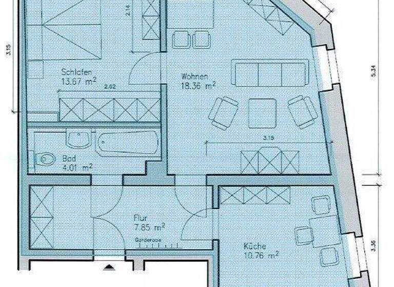 Wohnung zur Miete 292 € 2 Zimmer 58,4 m² 2. Geschoss frei ab sofort Neißstr. 17 Zittau 02763
