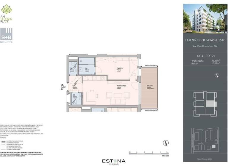 Wohnung zum Kauf - Erstbezug 470.000 € 2 Zimmer 49,3 m² 4. Geschoss Am marokkanischen Platz / Laxenburger Straße Wien 1100