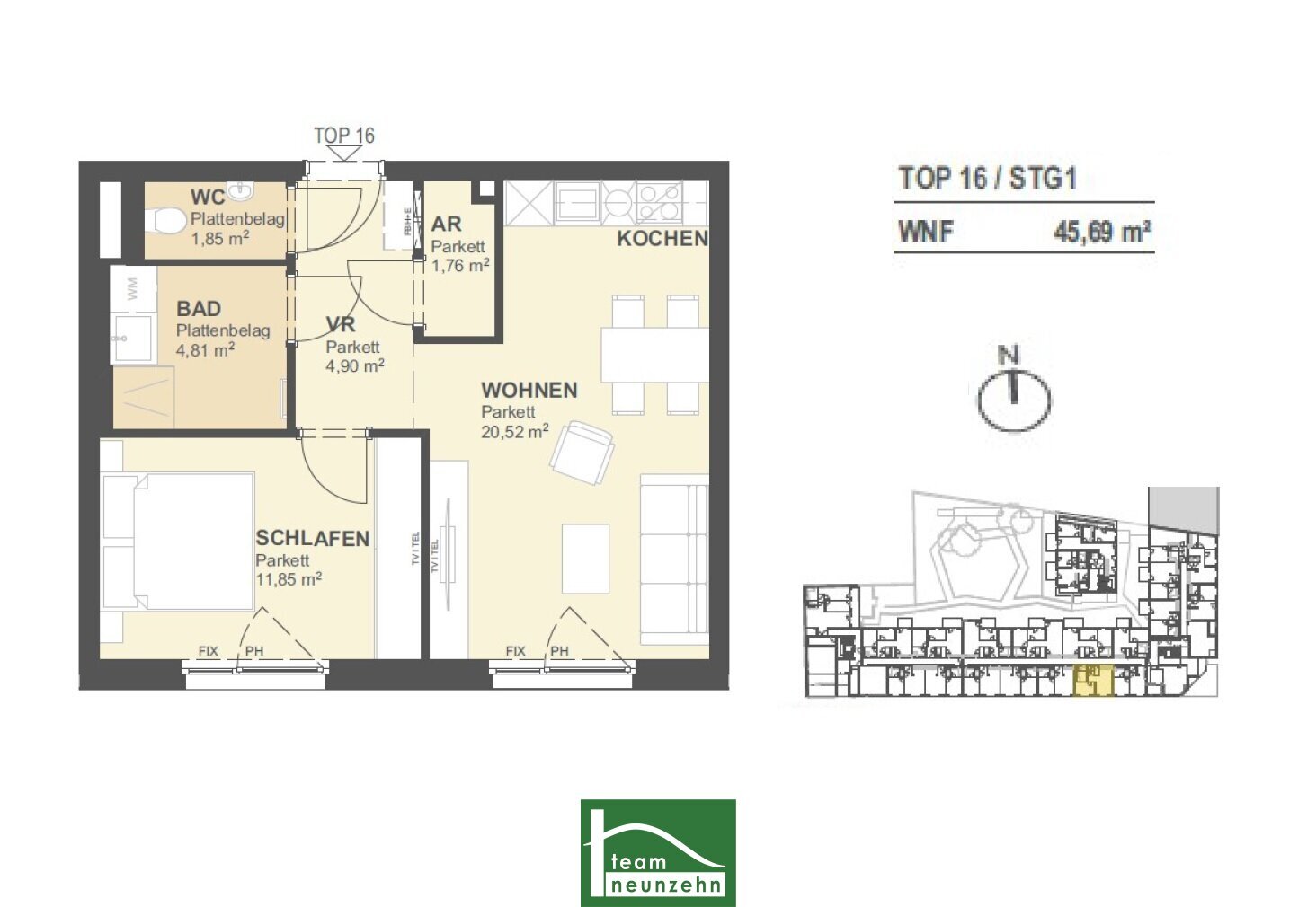 Wohnung zum Kauf provisionsfrei 257.000 € 2 Zimmer 45,8 m²<br/>Wohnfläche 1.<br/>Geschoss Tokiostraße 5 Wien 1220