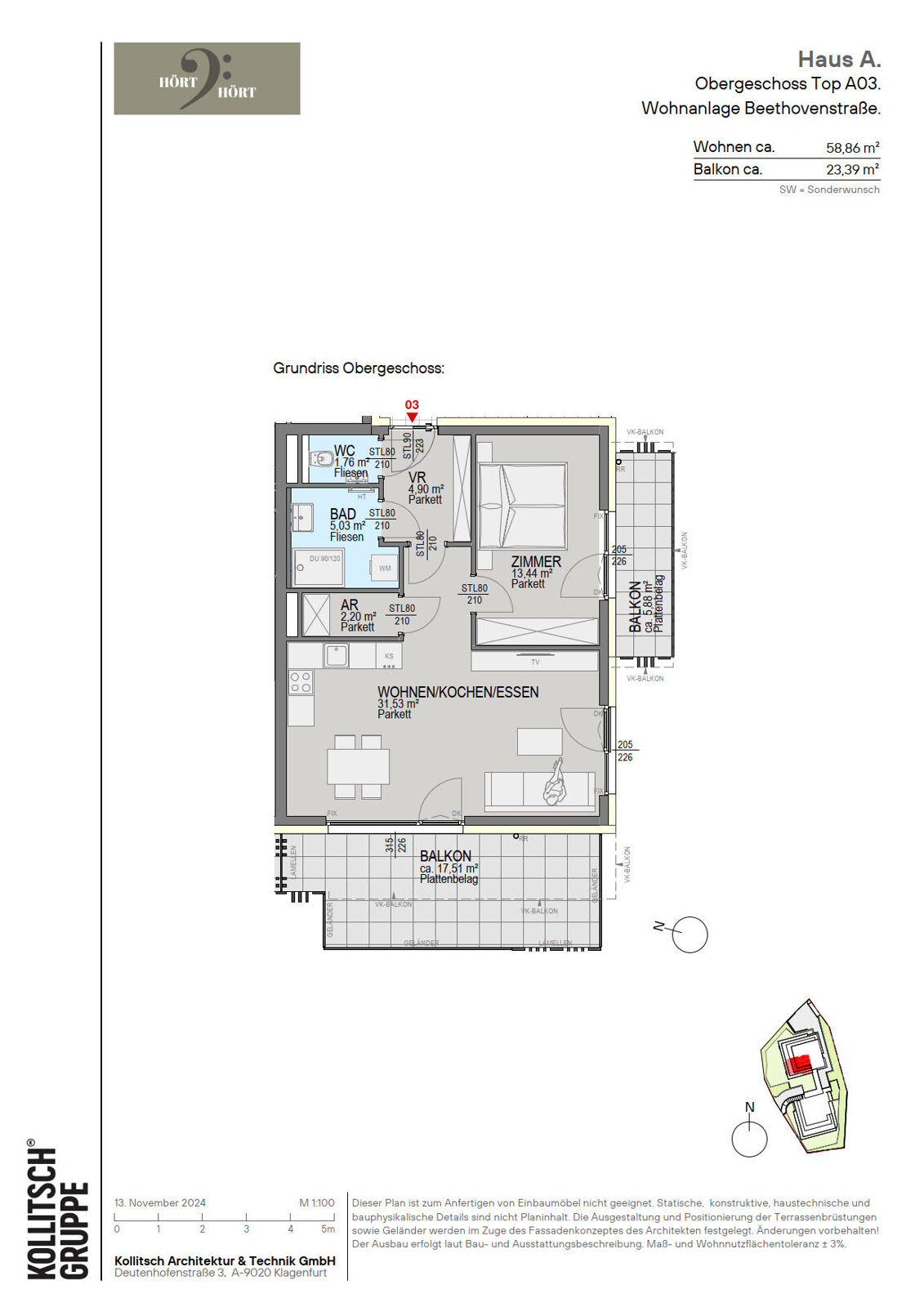 Wohnung zum Kauf 470.500 € 2 Zimmer 58,9 m²<br/>Wohnfläche St. Martin Klagenfurt am Wörthersee 9020