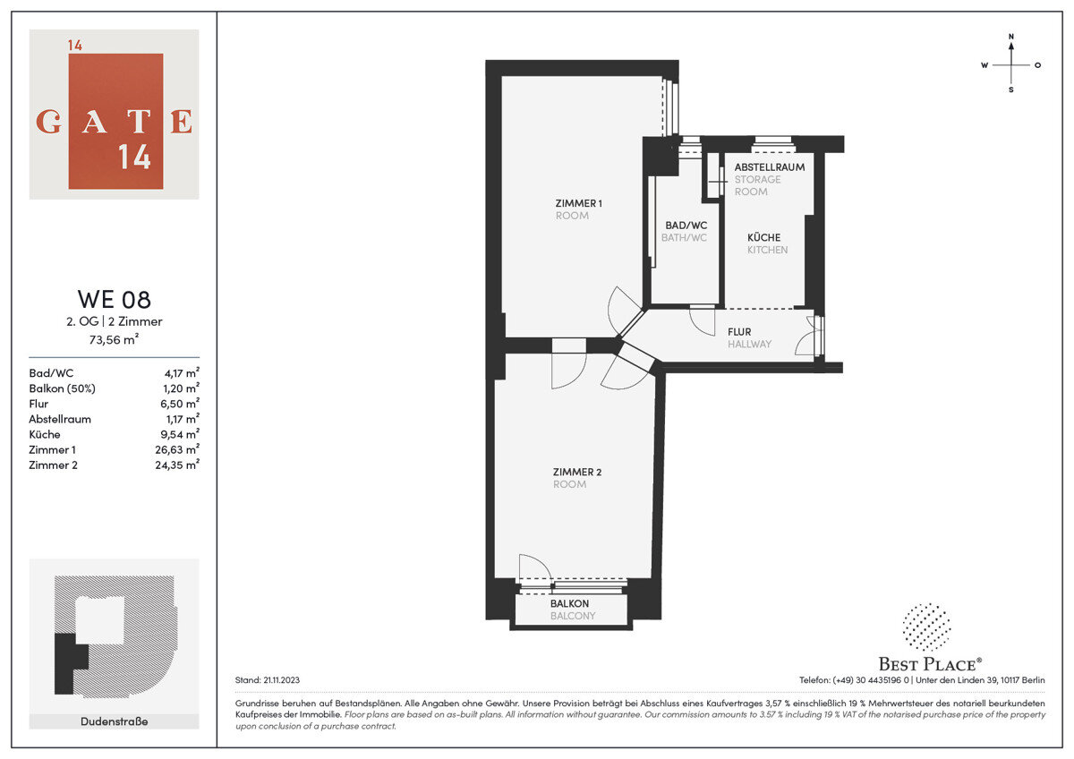 Wohnung zum Kauf 280.000 € 2 Zimmer 74,7 m²<br/>Wohnfläche 2.<br/>Geschoss Dudenstraße 76 Schöneberg Berlin 10965