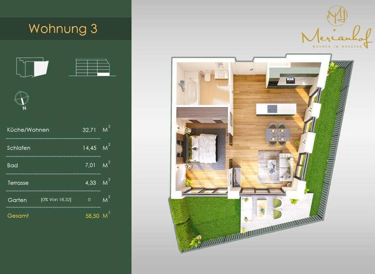 Wohnung zur Miete - Erstbezug 1.750 € 2 Zimmer 56 m² EG Merianstrasse 39a Nordend-Ost Frankfurt am Main 60313